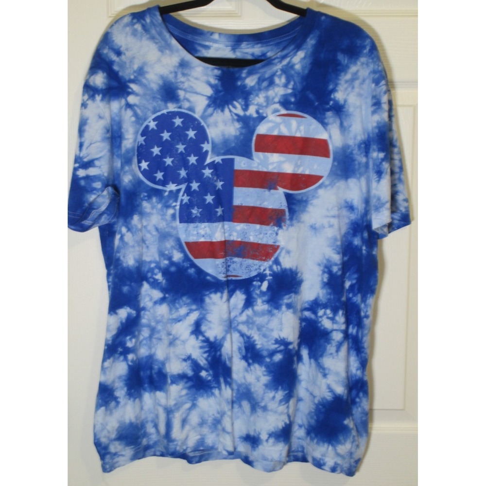 Disney Patriotic Mickey Mouse American Flag Blue Tie Dye Tee XL